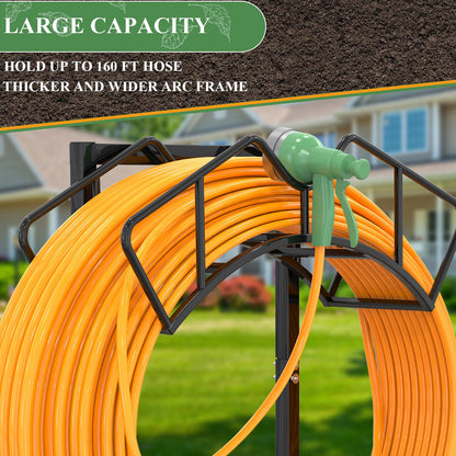 Qatsrin Super Stable Garden Hose Holder, Detachable Water Hose Holders Stand Holds 160-Feet Freestanding Hose Storage Hanger Rack for Outside Yard Lawn Farm (Black)
