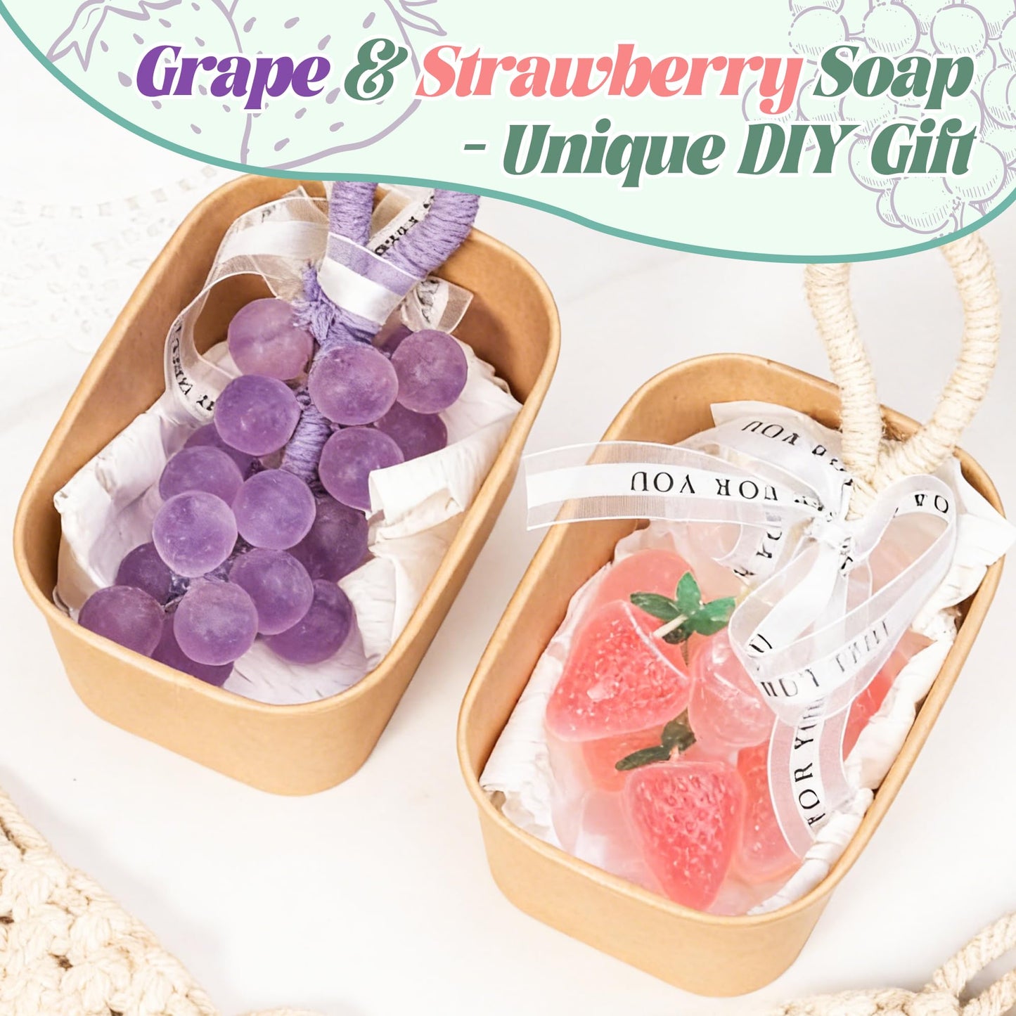 PIUH Grape & Strawberry Soap Making Kit with Finished Grape Soaps for Beginners, DIY Fruit Soap Making Kit with Complete Supplies, Soap Kits for Creative Soap Gifts (INCLUES Finished Grape SOAP)