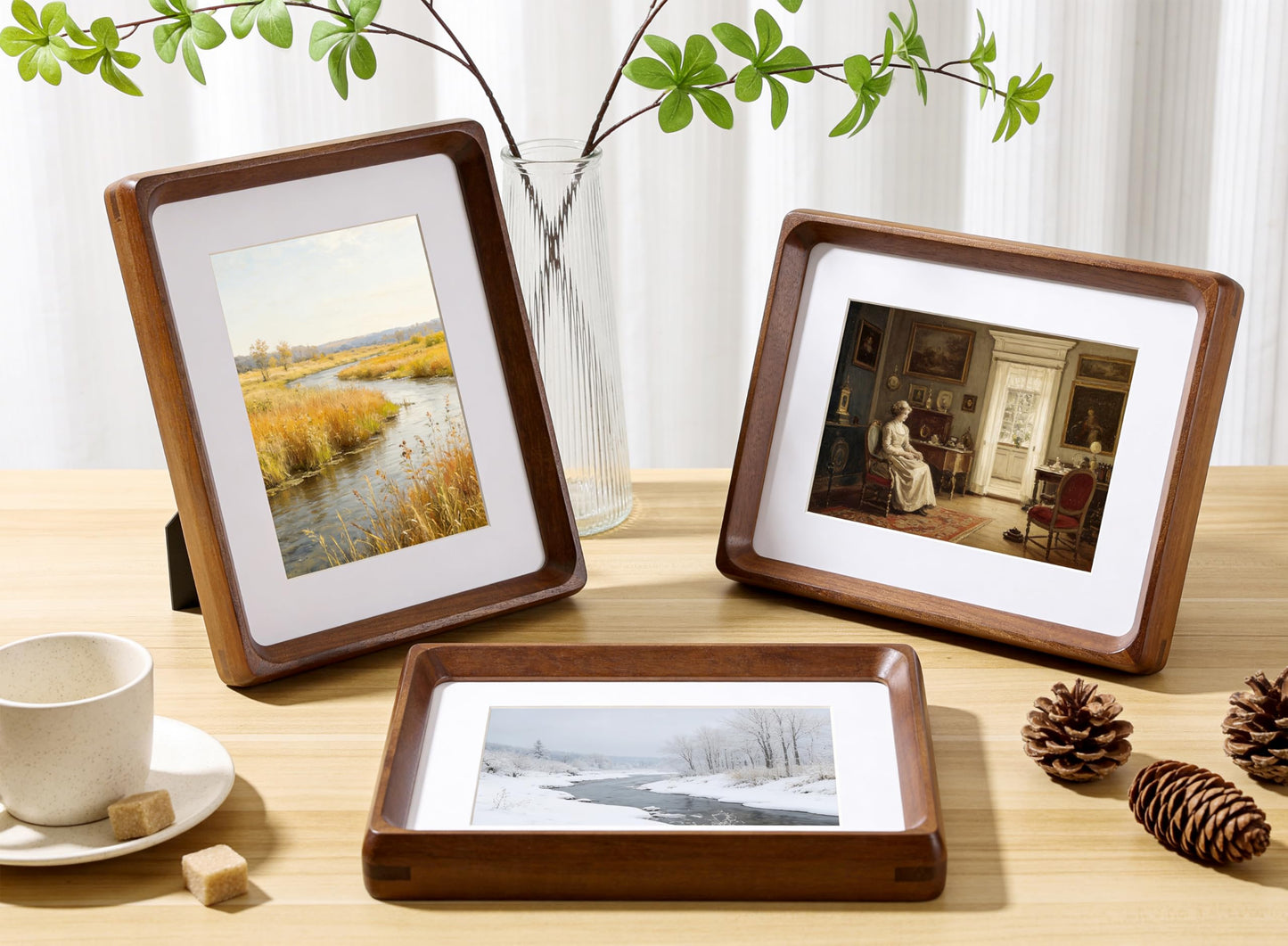 ScandiNest Square 6x6 Picture Frame, USA-Sourced Natural Walnut Wood with Real Glass, Handcrafted Rounded Corners, Matted to 4x4 Photo, Gallery Wall and Tabletop Display