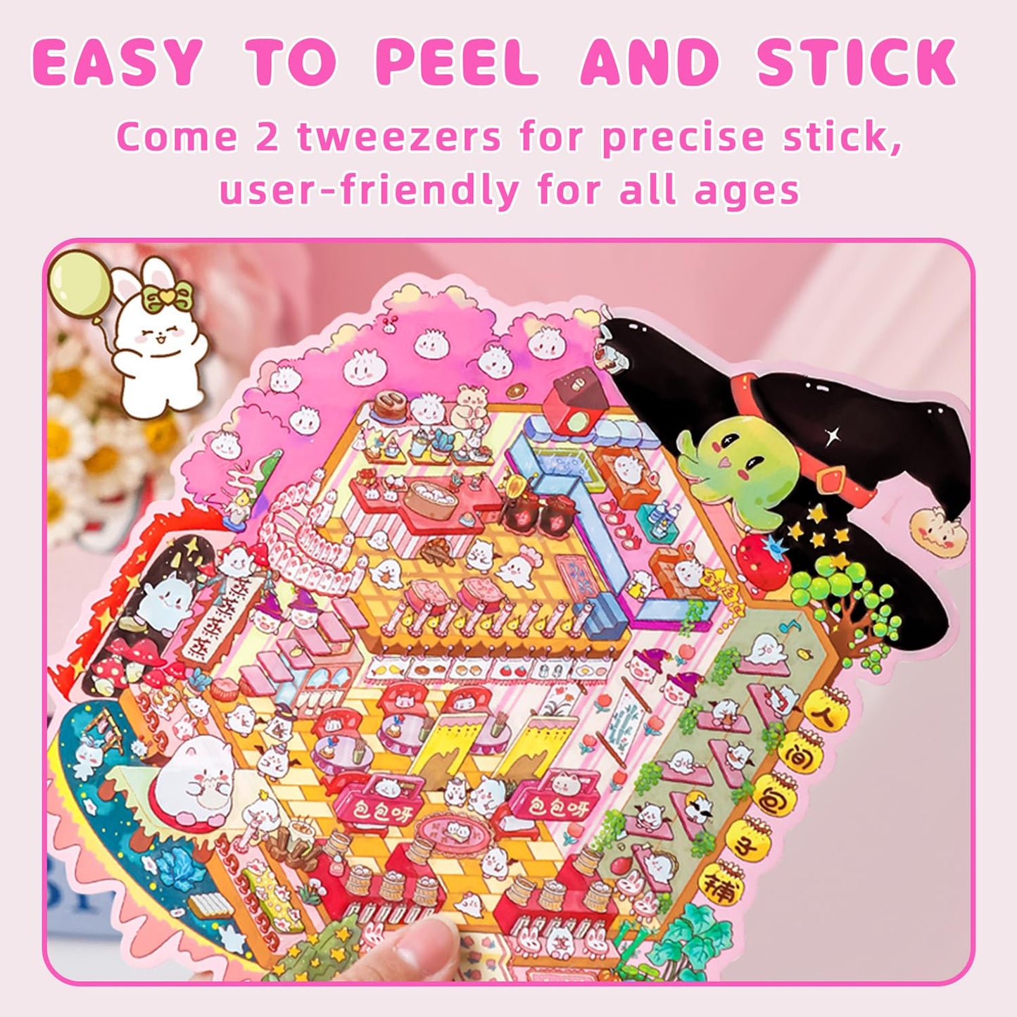 WEINSYT 3D Sticker Scene Therapy Book – DIY Miniature Craft Kit with Repositionable 3D Stickers, Stress Relief Gift for Teens & Adults