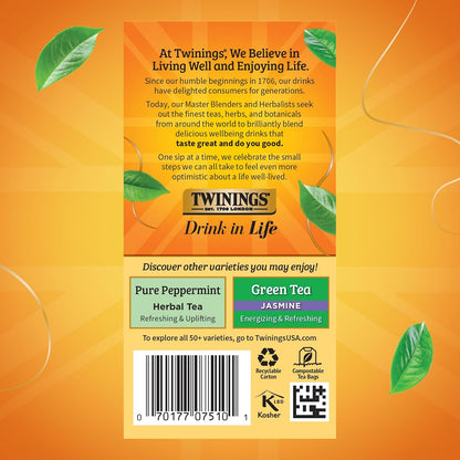 Twinings Lemon & Ginger Herbal Tea - Caffeine-Free, Tangy & Spicy, 120 Individually Wrapped Bags