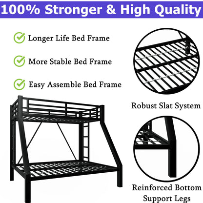 ATOPCORP Heavy-Duty Metal Twin XL Over Queen Bunk Bed with 2 Ladders,Higher Quality Metal Bunk Bed Queen Size for Boys Girls Teens Adults,No Box Spring Needed,Weight Capacity 600LBS (Black)