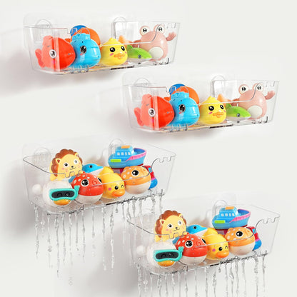 4 Pack, 4 Pack) Bath Toy Storage Organizer Transparent Bath Toy Holder with Drain Holes, Durable Plastic Bathtub Toy