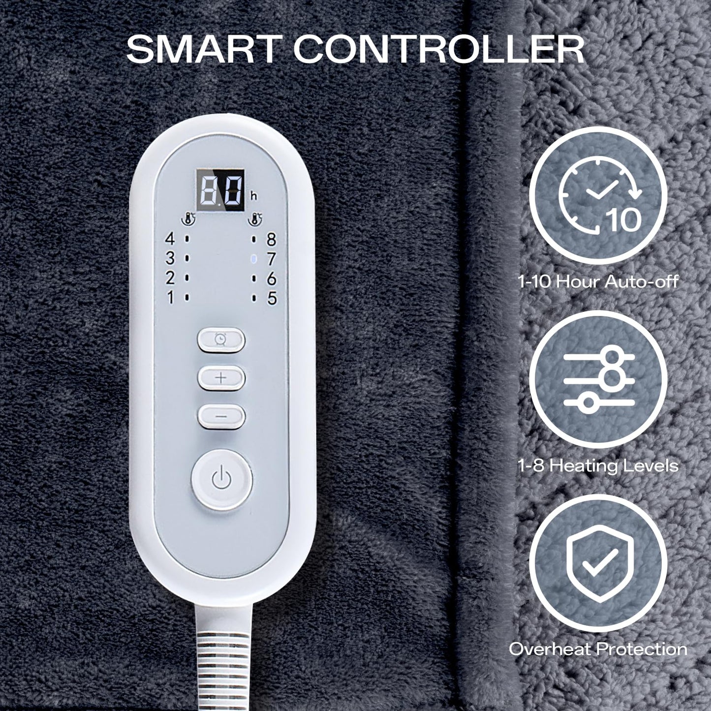 Heated Blanket Twin, Electric Blanket Soft Sherpa Flannel, 10 Hours Auto Shut-off & 8 Fast Heating Levels, Machine Washable ETL Certified, Heating Blanket for Bed & Sofa (62x84 inches, Gray)