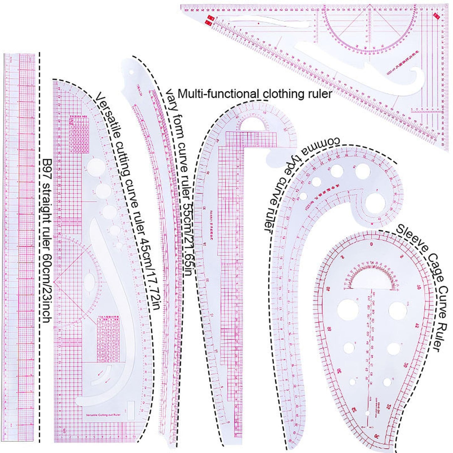 7PCS French Curve Ruler Set, High Accuracy Complete Tools Hip Curve Ruler with Scale, Sewing Ruler | Sewing Tools | Sewing Rulers | Craft Ruler for Beginners Tailors Pattern