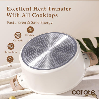 CAROTE 8 Qt Nonstick Stock Pot with Lid Soup Pot, 8 Quart Casserole with Lid, Easy to Clean Non Stick Cooking Pot Cookware PFOA Free, White Granite