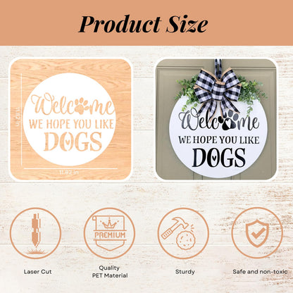 Welcome Stencils for Painting on Wood, 12” Round Stencils for Painting, Stencil for Crafts Reusable Drawing Templates for Door Hanger, Porch Wood Sign, Welcome Mat