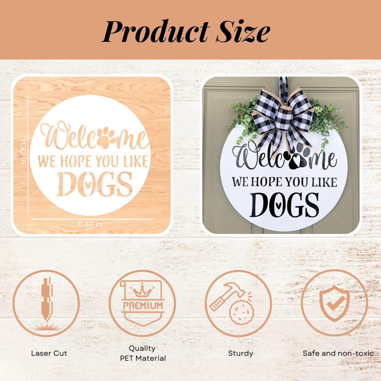 Welcome Stencils for Painting on Wood, 12” Round Stencils for Painting, Stencil for Crafts Reusable Drawing Templates for Door Hanger, Porch Wood Sign, Welcome Mat