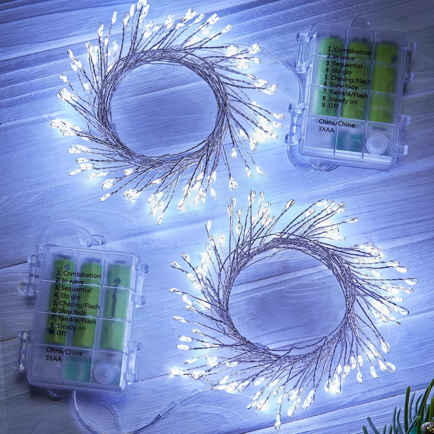 5 60 2 Pack Outdoor Fairy Firecracker Lights Battery Operated, Feet LEDs Twinkle String Lights with Remote, Starry
