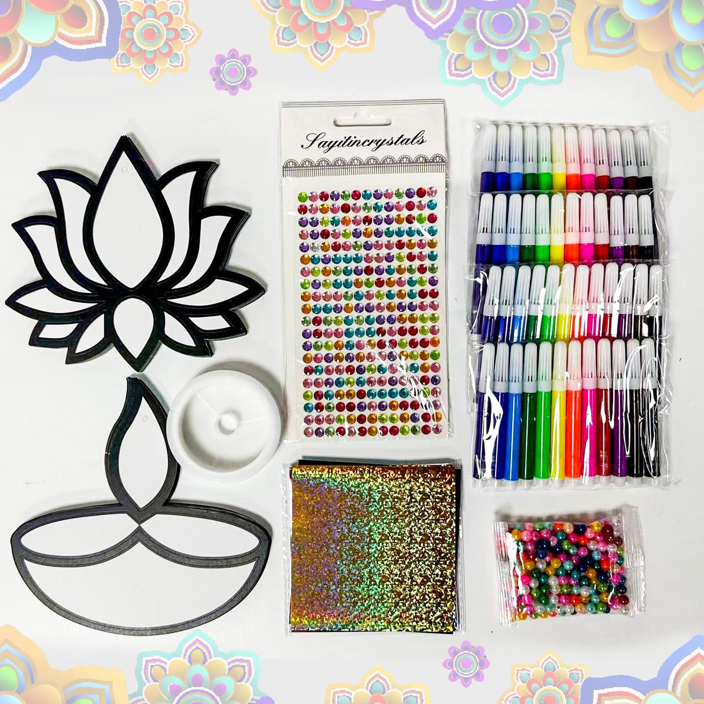 Cinrobiye 24 Set Happy Diwali Craft Kits Diwali Party Favors Foil Art DIY Lotus Flower Hanging Ornaments Festival of Lights Deepavali Paint Craft for Indian Temple Sunday Classroom Activity Supplies