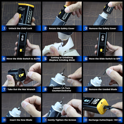 JAKEMY Cordless Ultrasonic Cutter, Micro Fan/3 Cutting Modes, 2 In 1 Wireless Ultrasonic Cutting Tool Knife, Portable 35W Hot Knife for Plastic Cutting/Modelmaking/Woodcarving/Grinding/Hobby/Craft DIY