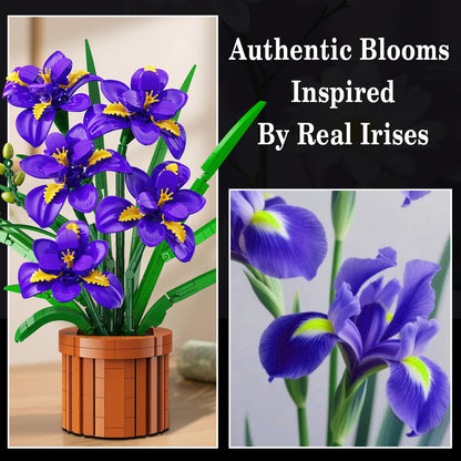 CUBIMANA Botanicals Iris Flowers Building Set for Adults - Artificial Plants & Flowers Decor for Home Office Bedroom or Desk, 808PCS Floar Birthday Christmas Housewarming Gift for Women & Men Ages 18+