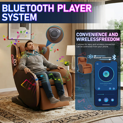 BestMassage Full Body Massage Chair,Speed Adjustment Zero Gravity Massage Ergonomic Armrest Chair with LED Ambient Lighting, Manual Control Panel Bluetooth Music and Movable Casters(Brown)