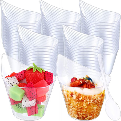 150 Pack 7 oz Clear Plastic Dessert Cups with Tasting Spoons, Appetizer Cups Yogurt Parfait Bowls with Spoons for Party