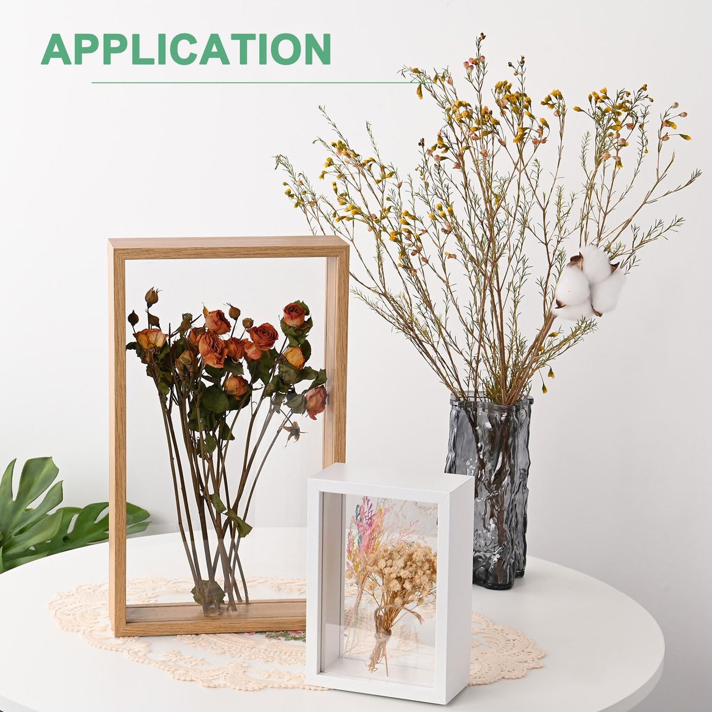 M METERXITY 2-Pack Dried Flower Frame, 6 x 6 Inch Double Acrylic Wooden Dried Flower Photo Floating Frame for Tabletop/DIY/Handicrafts [Black]
