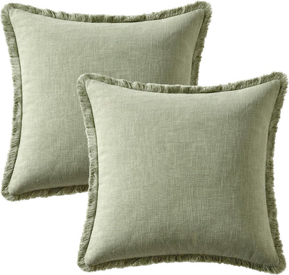 Chair,18x18 Inch Set 2,Sage Woaboy Decorative Linen Fringe Throw Pillow Covers Boho Farmhouse Soft Cushion Covers