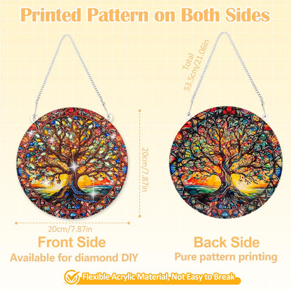 Diamond Art Hanging Kit for Adult, Painting Hanging Ornament Kit, Special Shaped Rhinestone,DIY Acrylic 5D Diamond Art Window Pendants Home Garden Wall Kits Hanging,Double Sided (Lifetree)