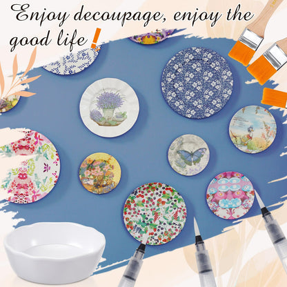 Crtiin 19 Pcs Essential Decoupage Tool Set, Include Silicone Table Mat, 5 Foam Brush, 8 Decoupage Brush, 3 Water Pen, Glue Container Bowl, Spray Bottle for DIY Arts and Crafts Projects