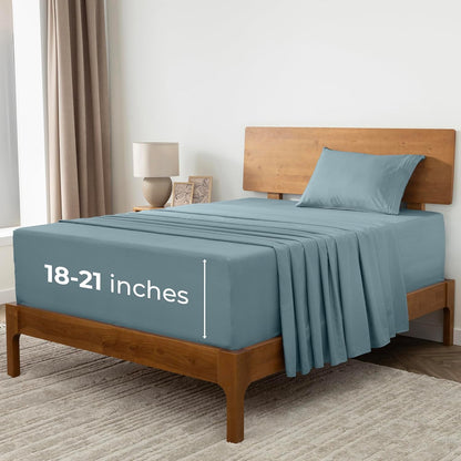 Mellanni Extra Deep Twin XL Sheets - Hotel Luxury, Ultra Soft & Cooling - Wrinkle Resistant (Twin Extra Long, Spa Blue)