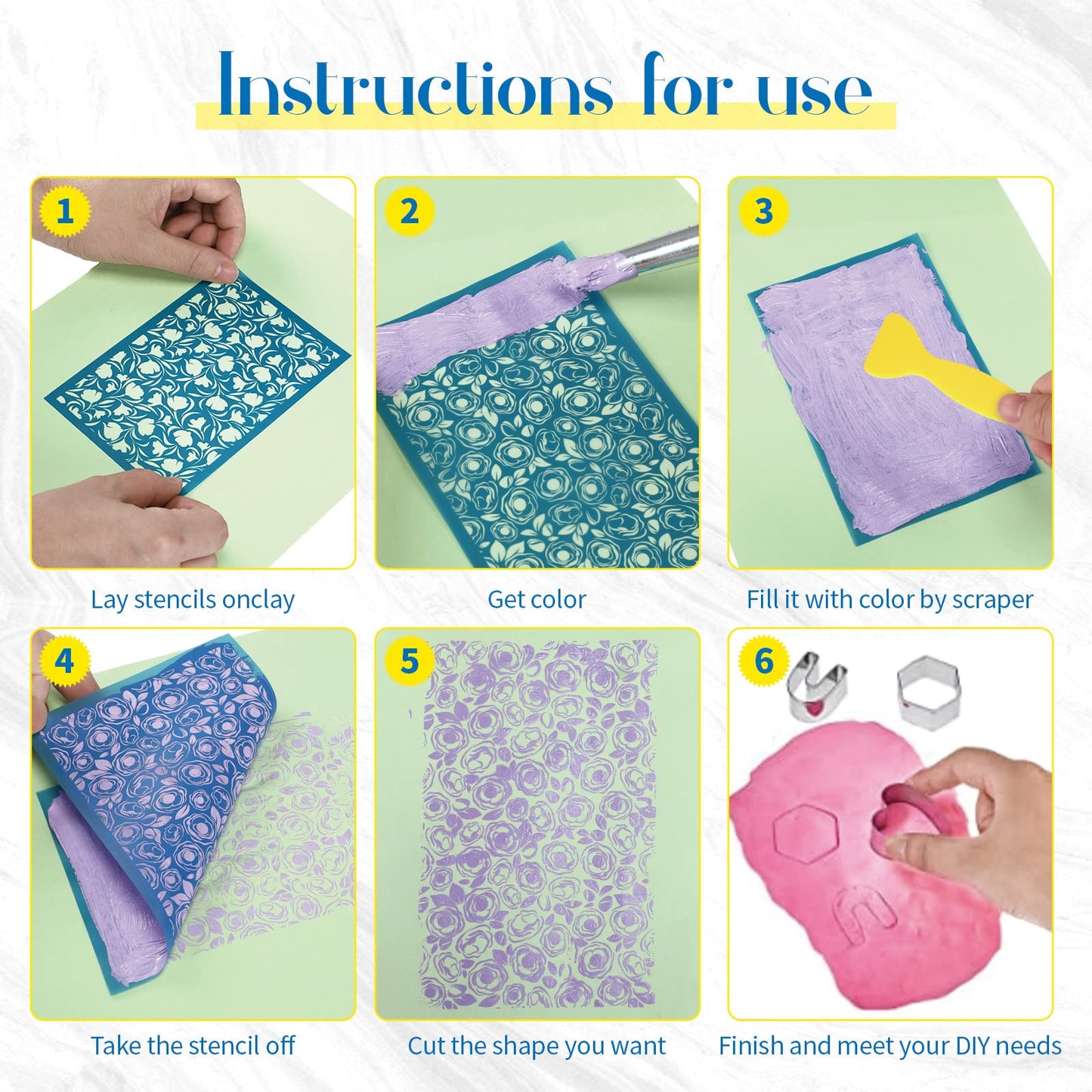 Jutom 24 Pieces Silk Screen Stencils for Polymer Clay Cutter Tools Reusable Silkscreen Print Kit DIY Craft Earring Jewelry Making Supplies Screen Stencils Reusable with 2 Squeegees, 3.9 x 6''