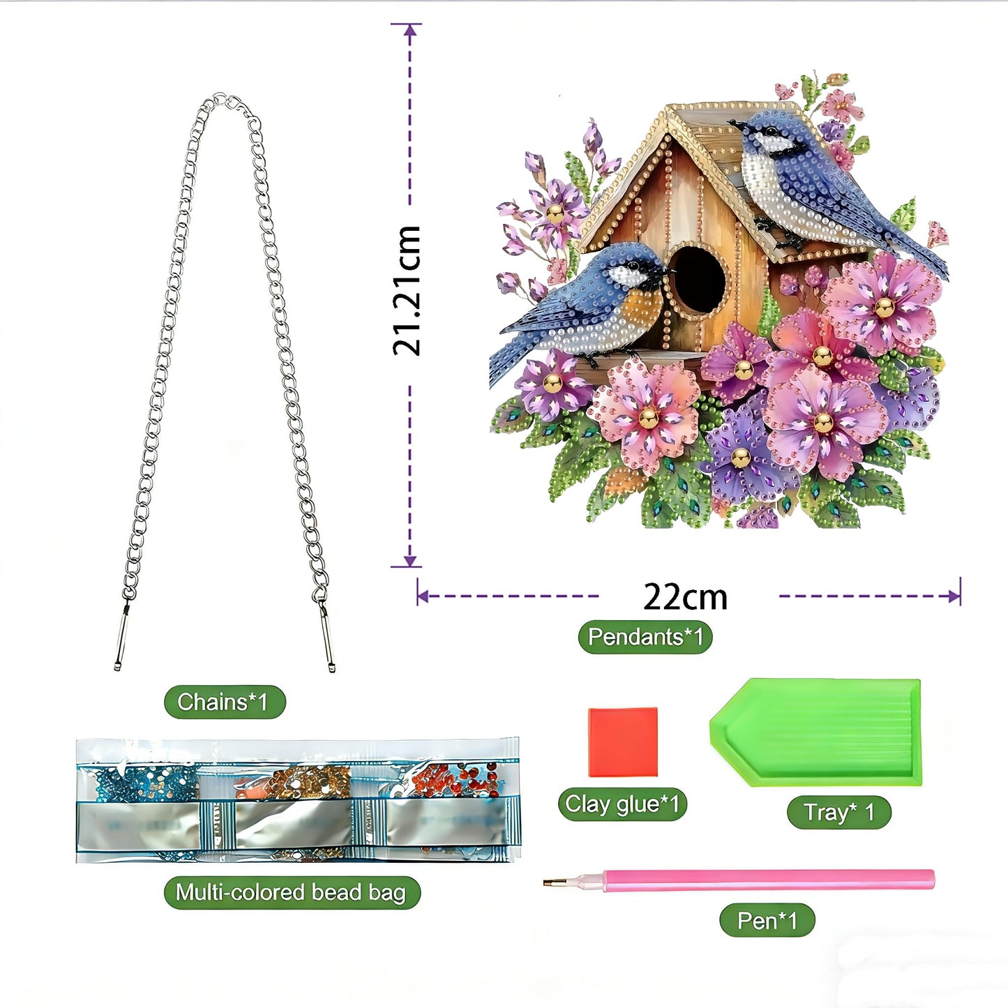 LPDJITO DIY Birdhouse Diamond Painting Hanging Ornament, Double-Sided Acrylic Flowers Bird Diamond Art Kit, Special Shaped Drill Pendant Window Art Kit, Suncatcher Hanging Craft Decoration
