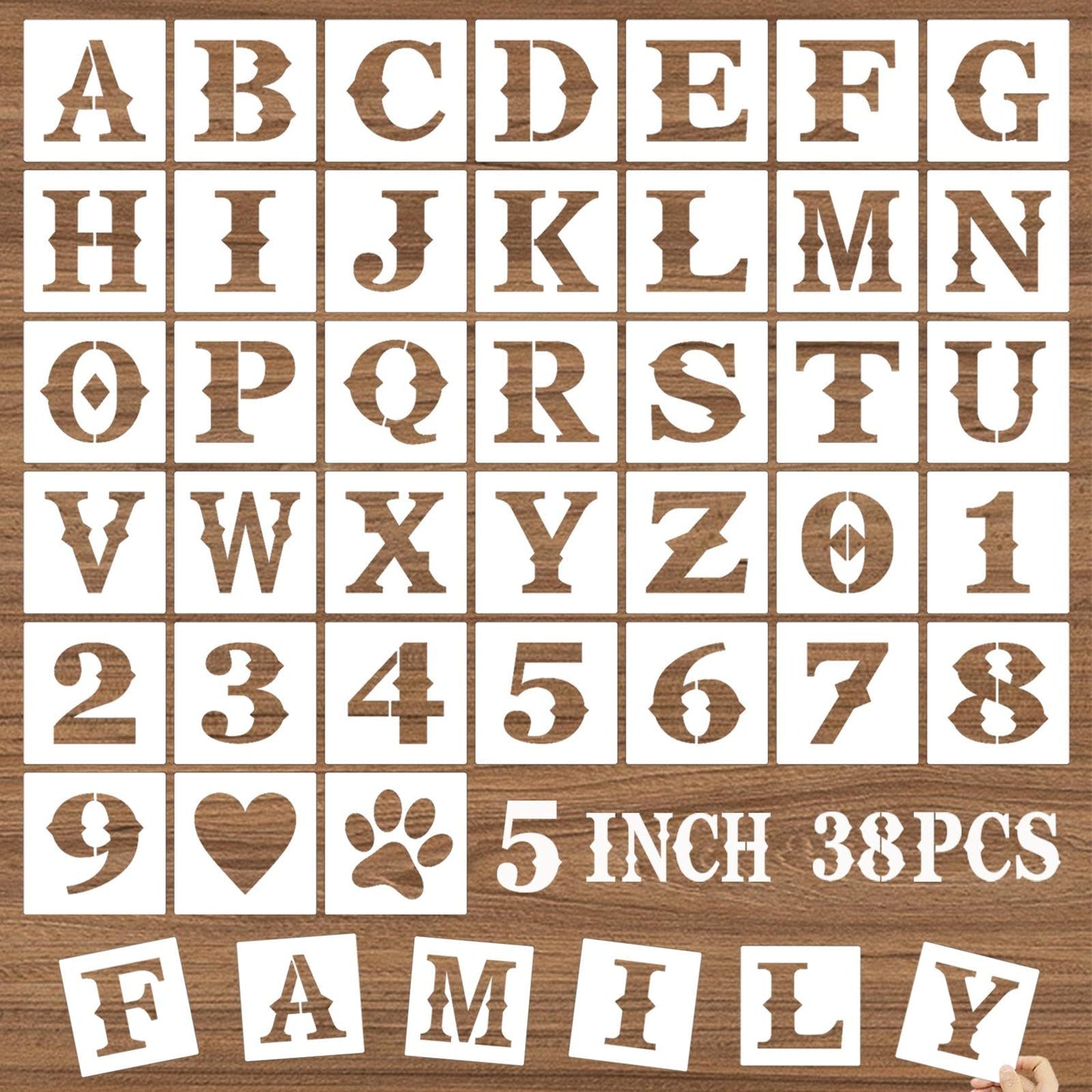 DZXCYZ 5 Inch Letter Stencils and Numbers, 38 Pcs Alphabet DIY Craft Stencils, Reusable Plastic Drawing Templates for Painting on Wood, Wall, Fabric, Rock, Floor, Signage, Door Porch