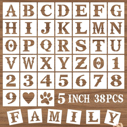 DZXCYZ 5 Inch Letter Stencils and Numbers, 38 Pcs Alphabet DIY Craft Stencils, Reusable Plastic Drawing Templates for Painting on Wood, Wall, Fabric, Rock, Floor, Signage, Door Porch