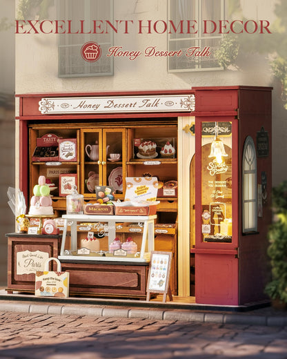 Rolife DIY Miniature House Kit Bundle - French Desset Shop & Edwardian Tea Room Booknook Kit 3D Wooden Puzzles Gift for Adults