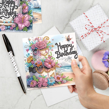 MUNORIAY Diamond Art Birthday Cards: 6 Pack Diamond Painting Greeting Cards Kits for Adults 5D DIY Special Shaped Rhinestone Birthday Folding Greeting Cards Gem Art with Envelopes Blessing Gifts