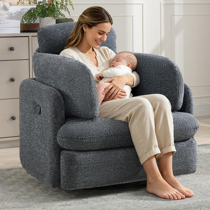 Bonzy Home Manual Recliner Chair Set of 2, 360°Swivel Rocker Recliner Chair for Adults, Overstuffed Nursery Rocking Reclining Sofa with 2 Pillows and Hidden Storage, Dark Grey