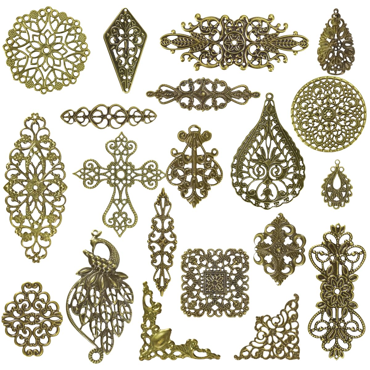 Mililanyo 120 Pieces Antique Bronze Filigree Charms Mixed Tibetan Metal Pendant Links Iron On for Jewelry Making Choker Earring DIY Accessories