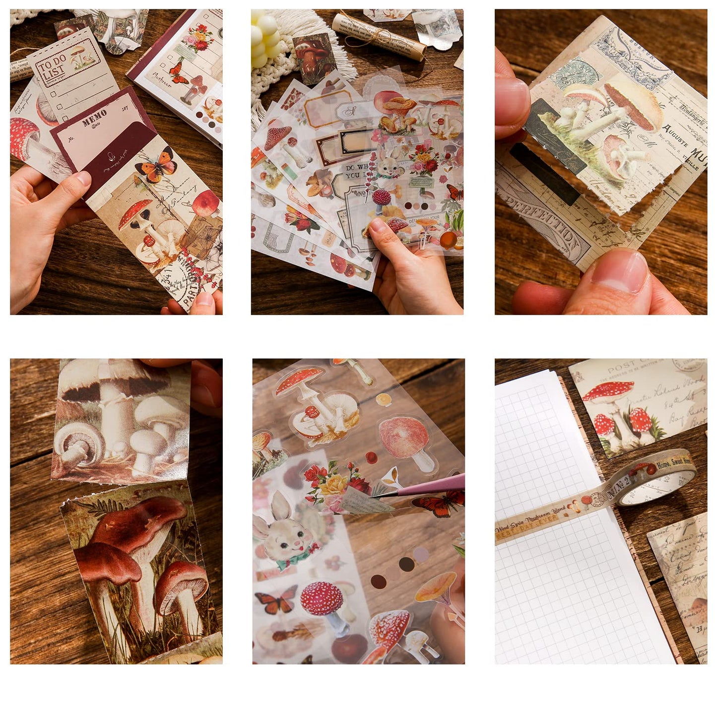 emmoolife Scrapbooking Supplies Kit, Vintage Mushroom Aesthetic Scrapbook Kit for Bullet Junk Journal, Stationery, A6 Grid Notebook, DIY Journaling Supplies, Birthday Craft Gift for Teen Girl Women