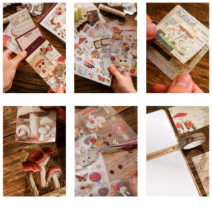 emmoolife Scrapbooking Supplies Kit, Vintage Mushroom Aesthetic Scrapbook Kit for Bullet Junk Journal, Stationery, A6 Grid Notebook, DIY Journaling Supplies, Birthday Craft Gift for Teen Girl Women