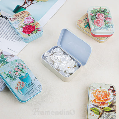 Framendino, 5 Pack Vintage Flowers Tinplate Tin Box Jewelry Candy Containers with Lid for