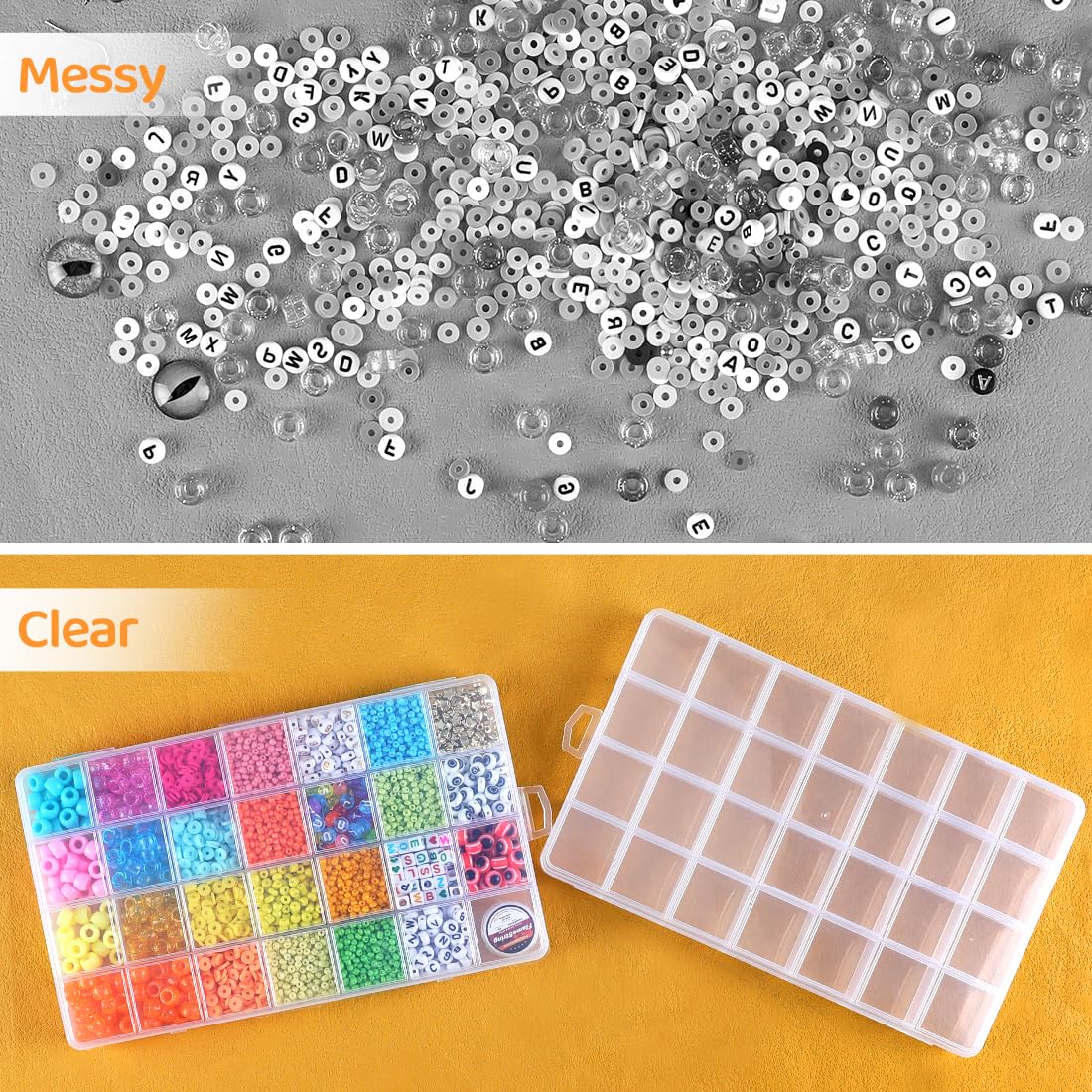 Eppingwin 28 Grids Bead Organizer, Craft Organizers and Storage, Acrylic Organizers, Plastic Bead Organizer Box for Crafts Organizing Storing (4 Pack)
