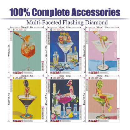 GOUOYANA Diamond Painting Kits for Adults-6 Pack, Cocktail Adult 5D Diamond Art Kits for Beginner Cocktail DIY Full Drill Diamond Dots Crystal Craft Kits for Home Wall Decor Gifts(6 Pack/12X16 Inch)