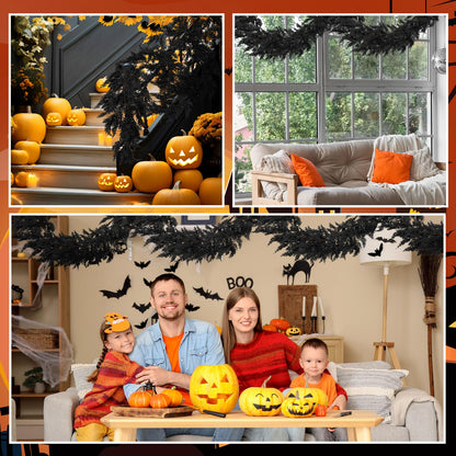 XunYee Black Halloween Garland 6 Feet Spooky Halloween Cedar Garland Mantel Fireplace Artificial Faux Trailing Realistic Gothic Hanging Vine Twigs for Thanksgiving Party Outdoor Indoor Home Decor