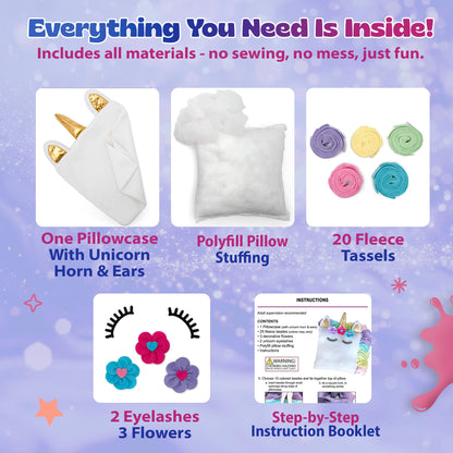 Pinwheel Crafts Unicorn Pillow Kit - No Sew Unicorn Craft Kit - Gifts for Girls, Arts and Crafts for Kids Ages 4-8 - Unicorn Toys for 6 Year Old Girl Gifts, Birthday, Easter, Toddlers, Teens