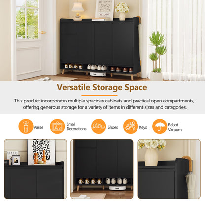 Ball & Cast 55" Modern Shoe Cabinet with Doors and Drawer, Freestanding Shoes Rack with Solid Wood Legs & Adjustable Shelf, Storage Sideboard for Entryway,Living Room,Hallway,Bedroom Black