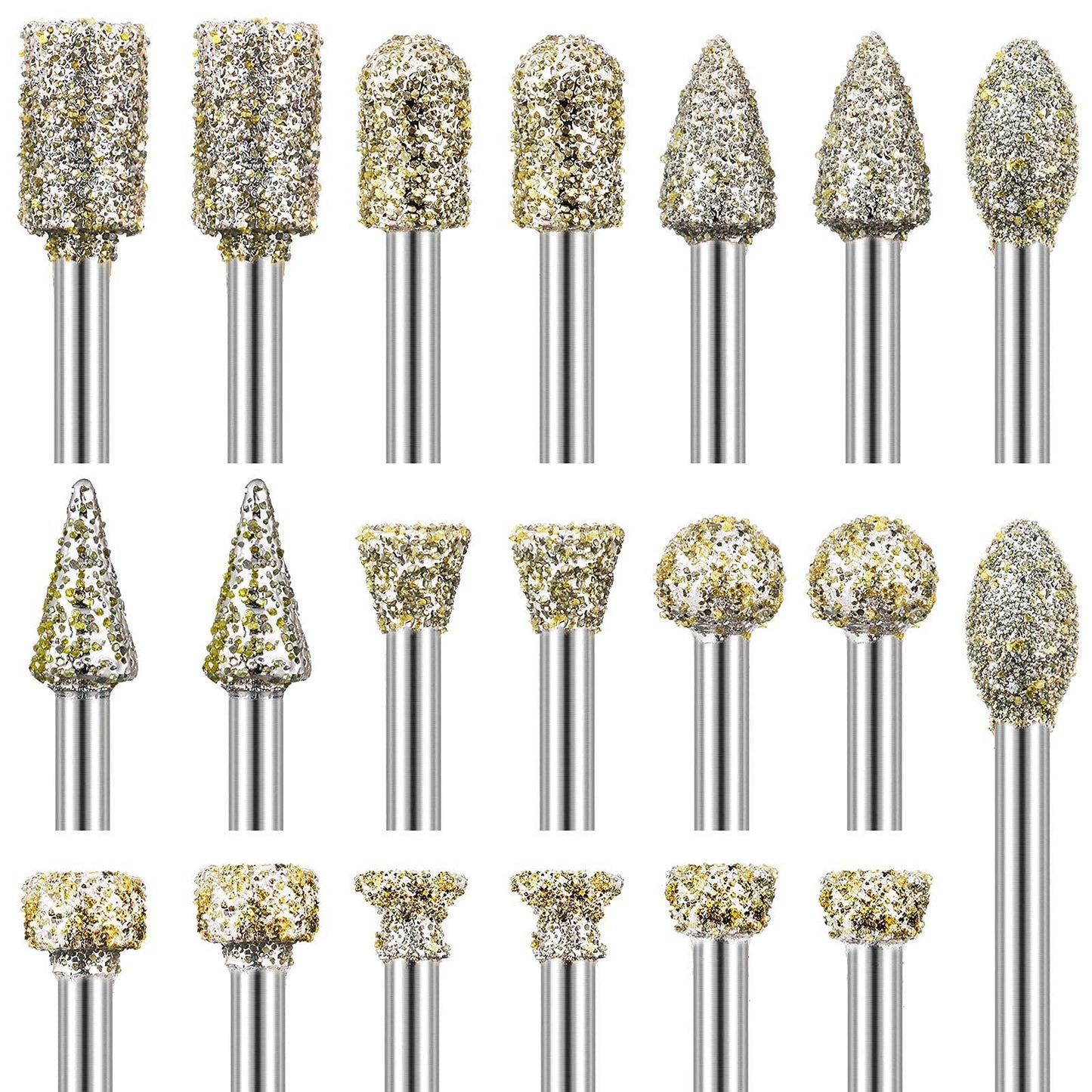 60 Grit Diamond Grinding Bits Compatible with Dremel Rotary Tool, 20 Pcs Stone Carving Diamond Drill Bits with 1/8 Inch Shank for Stone Carving, DIY Grinding, Polishing, Engraving