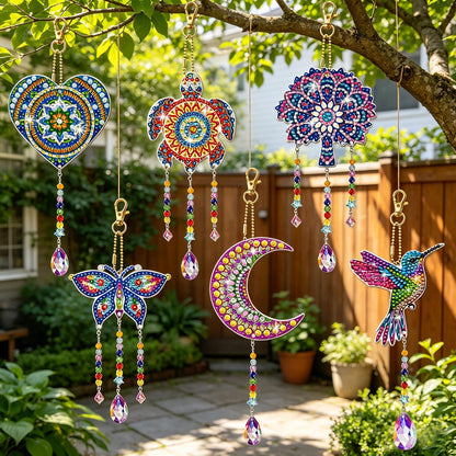 6 PCS Diamond Art Suncatchers Mandala Diamond Art Kits for Adults Kids Double Sided Hummingbird Diamond Painting Wind Chime Christmas Hanging Ornaments Birthday Gifts for Teen Women Mother Gifts