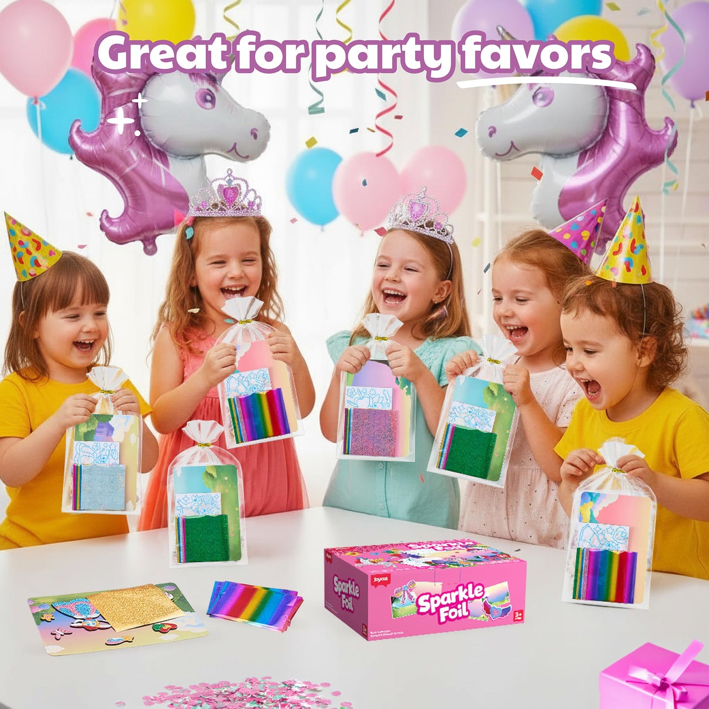 JoyCat 24 Pack Foil Craft Party Favors,No Mess Arts and Crafts for Kids,Goodie Bag Stuffers,DIY Creative Activity, Birthday Present for Girls Boys 4 5 6 7 8 9 Years Old(Unicorn)