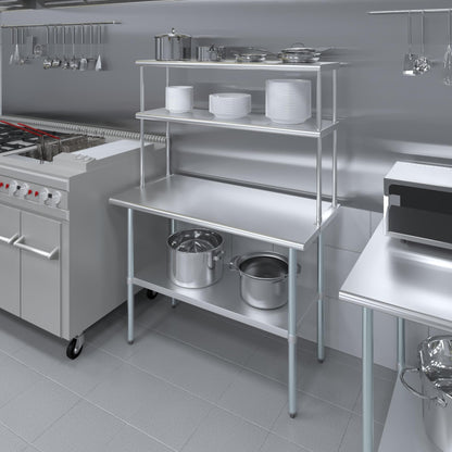 AmGood Stainless Steel Double Deck Overshelf – 14 in. x 48 in. – Heavy Duty, NSF Certified, Commercial-Grade, Adjustable Tiered Shelf for Kitchen Prep Tables and Workbenches