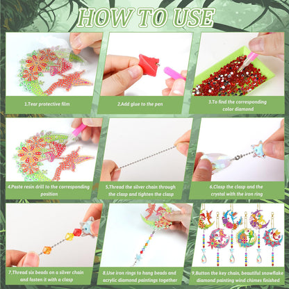 Tradder 6 Pcs Diamond Painting Wind Chimes Spring Diamond Painting Kit Double Sided Elf Ornaments with Crystal Pendant 5D Diamond Art for Spring Home Garden Hanging Ornament