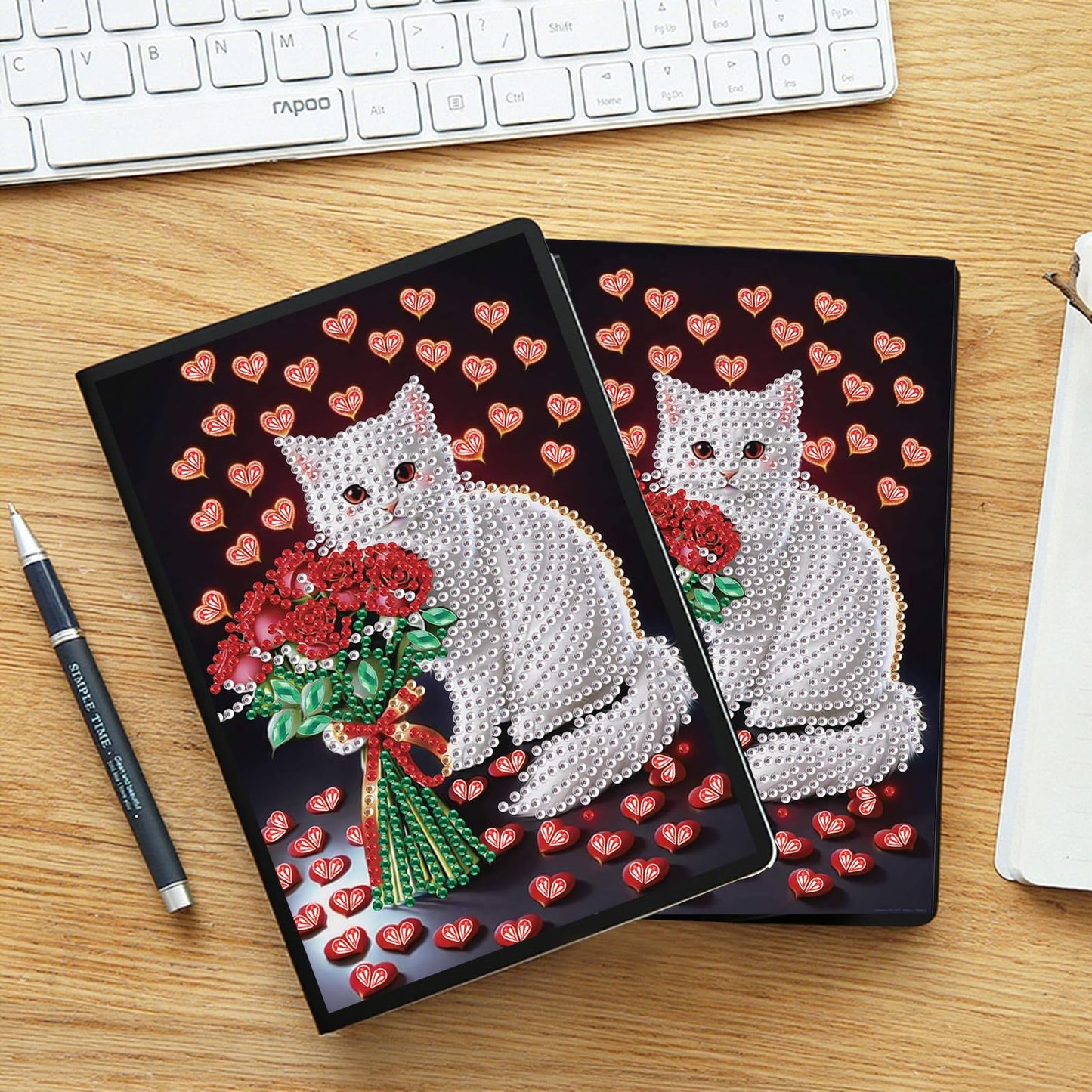 JZHYOAN Diamond Painting Notebook for Adults A5 Blank Painting by Numbers Diary Notebooks Cat Special Shpae Craft Set Diamond Painting Sketchbook Journals Gift Mosaic Kit Table Decoration