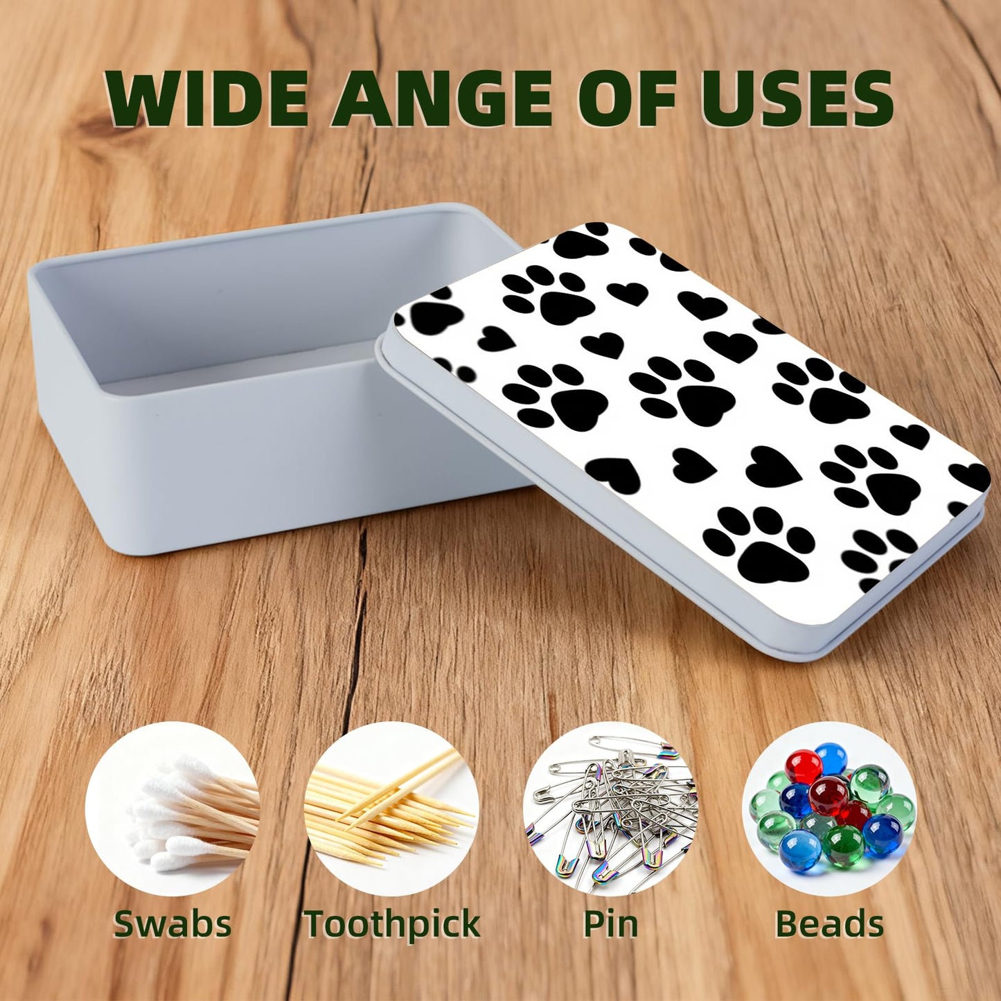 VOGDMKJG Large Metal Tins Box-7.1” x4.7”x2“ Rectangular Empty Storage Box With Lid Decorative Organizer Storage Tin Case For Office/Cookie/Candy/Jewelry/Photo/Letter Black Dog Paw