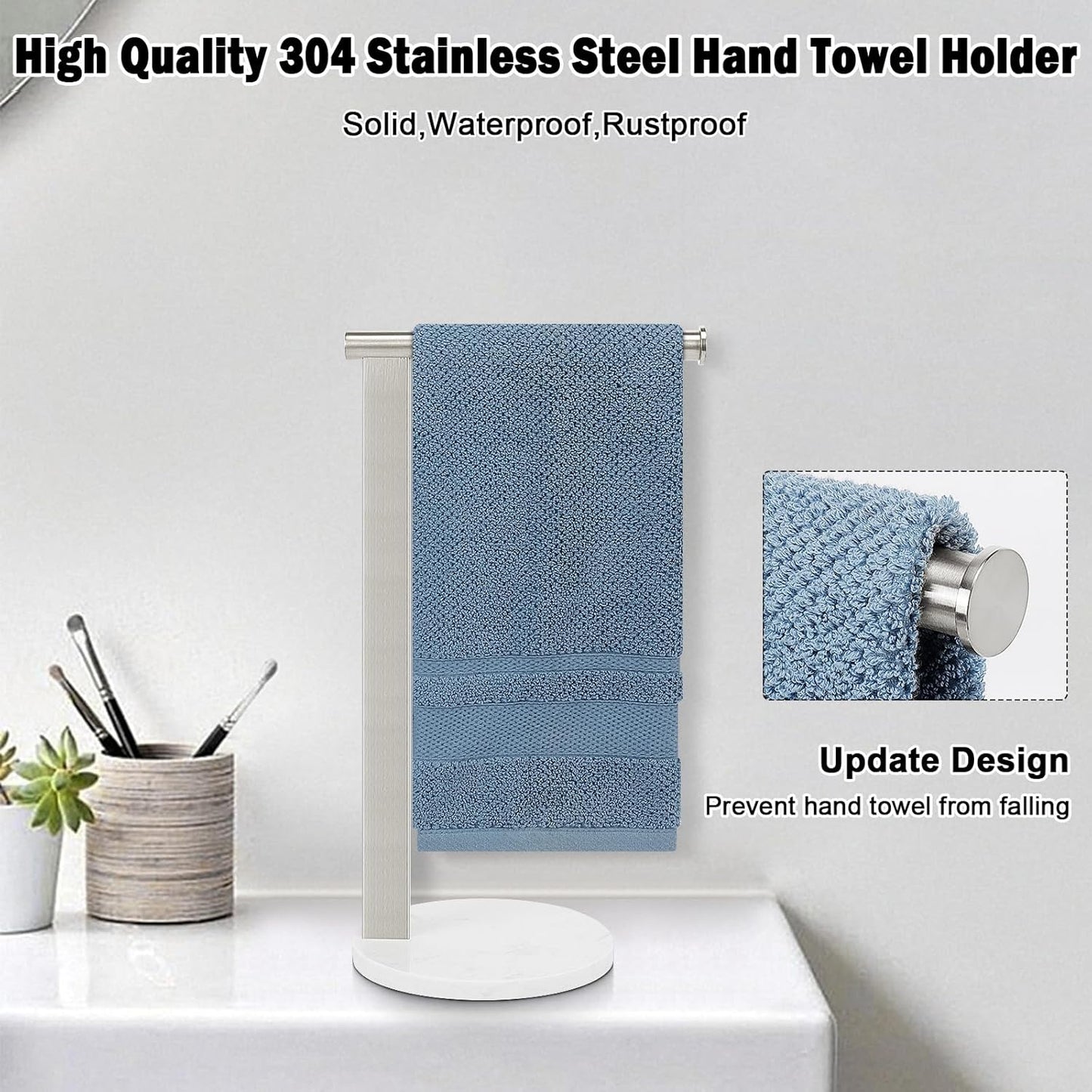 SUS304 Stainless Steel L-Shaped Hand Towel Holder, Thickened Base Bathroom Towel Rack for Countertop Vanity, Brush