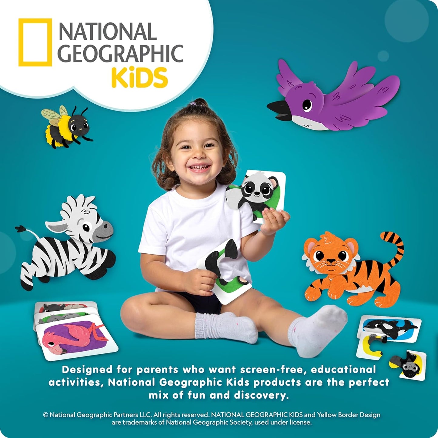 National Geographic Kids Animal Puzzle Games - 50 Matching Cards for Fun Early Learning | Portable Game Set