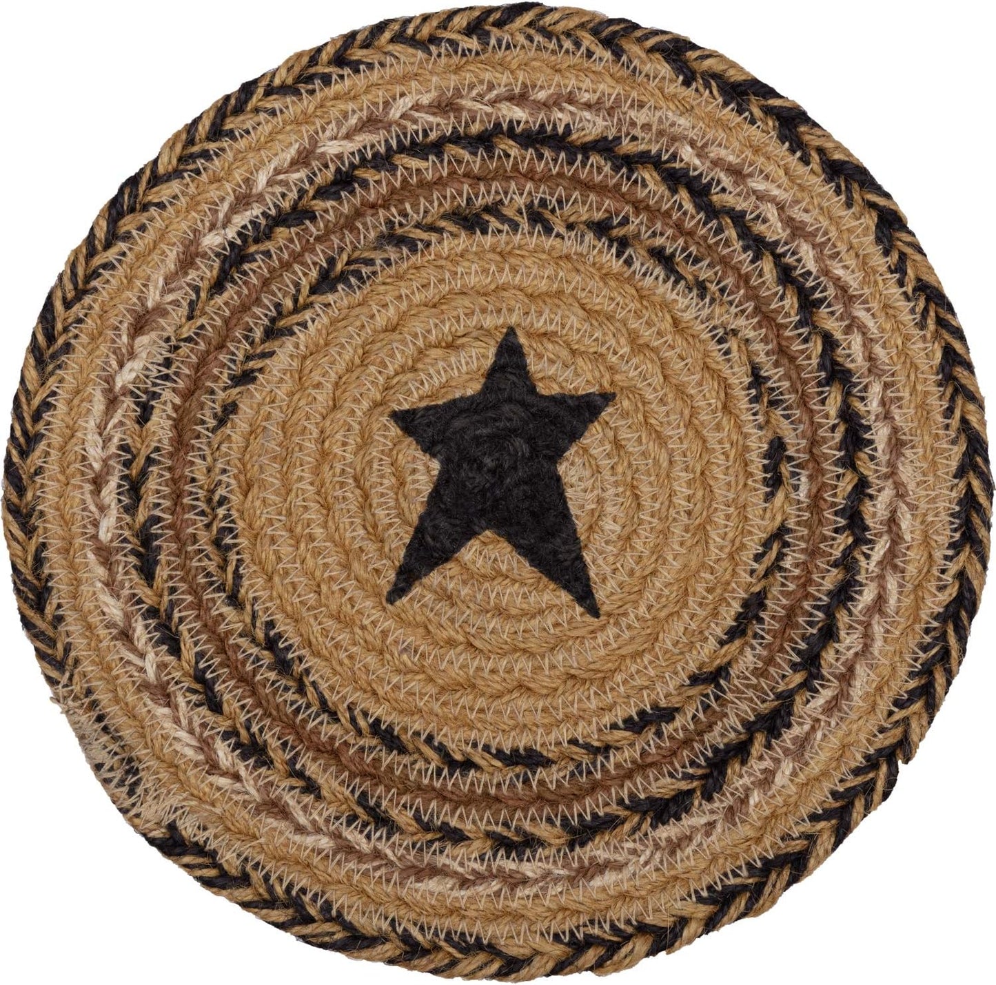 VHC Brands Kettle Grove Jute Stencil Star Trivet, 8 Inch, Primitive Country Patchwork Design
