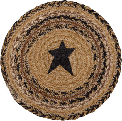 VHC Brands Kettle Grove Jute Stencil Star Trivet, 8 Inch, Primitive Country Patchwork Design